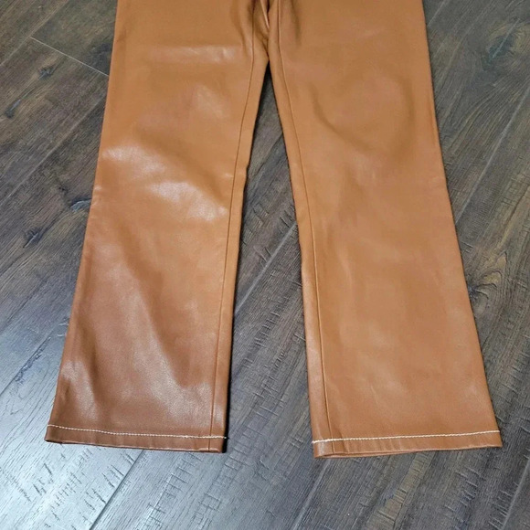 Staud Eli Vegan Leather Pant Cognac Brown Caramel Size 0 - Picture 4 of 10
